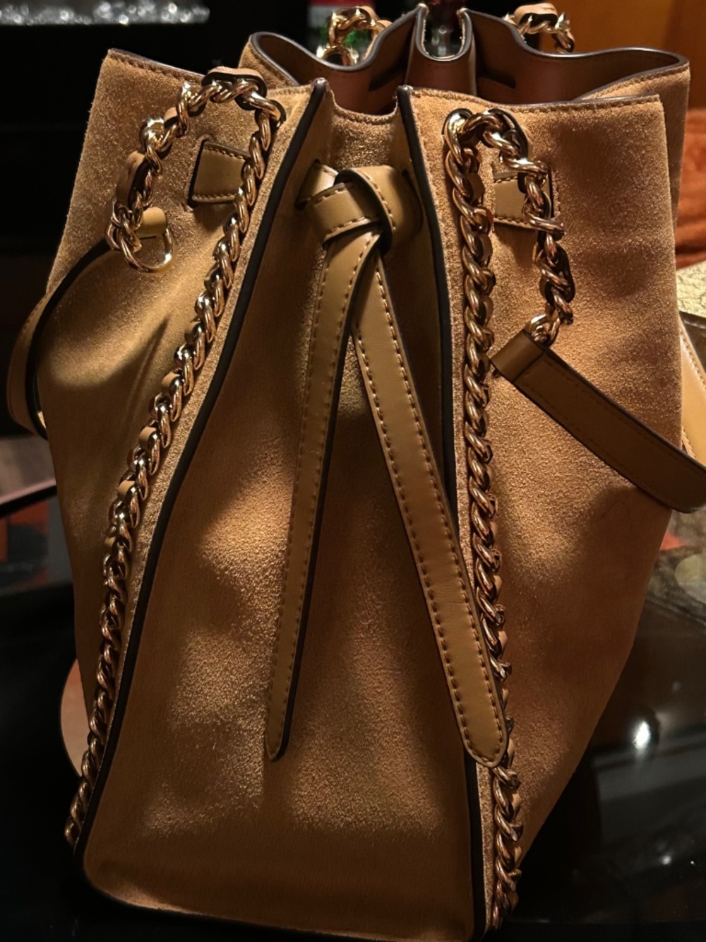 Mina Large Suede Chain Shoulder Bag - Picture 2 of 7